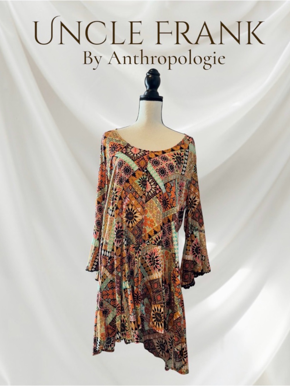 NEW WITH TAGS NWT Uncle Frank BOHO bell sleeve TUNIC TBAR DRESS Women’s size XL